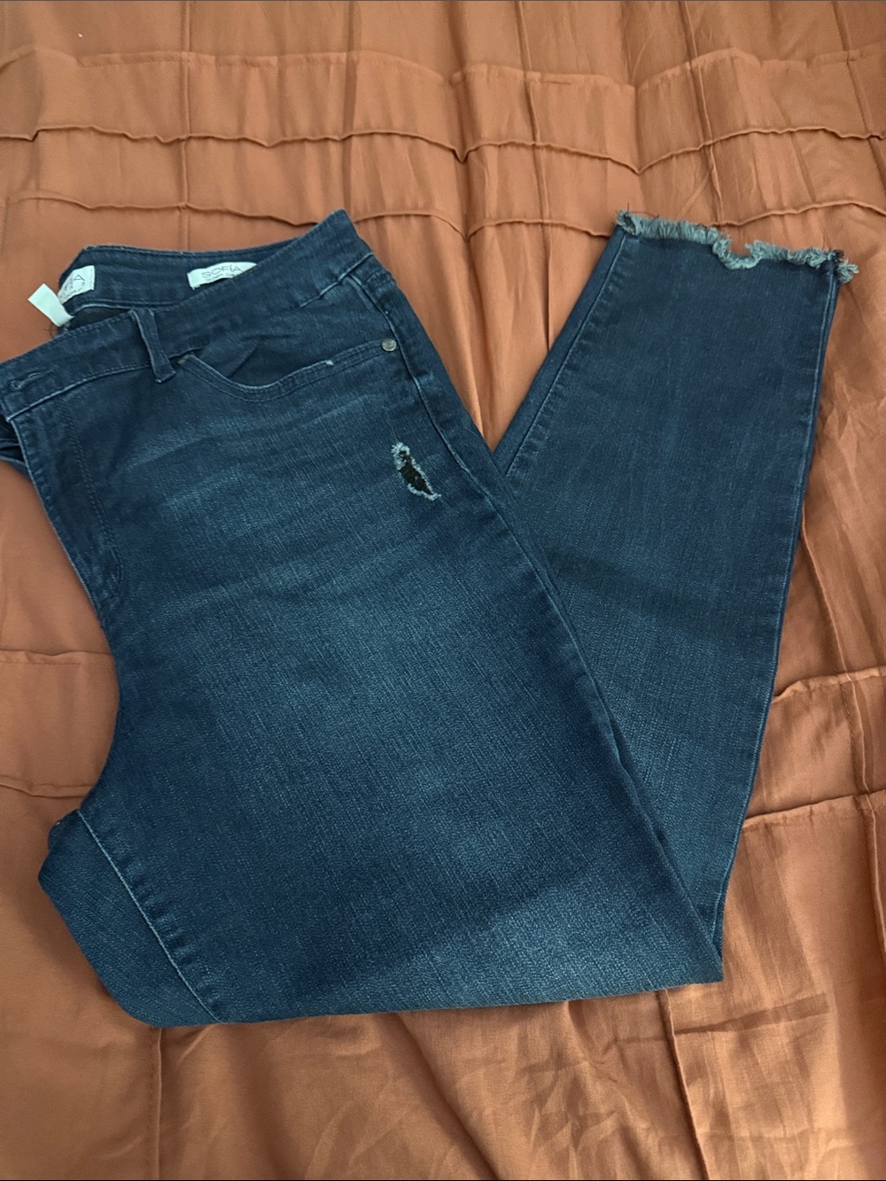 sofia by sofia vergara Dark Blue Distressed Ankle Jeans